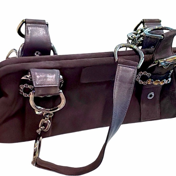 Stuart Weitzman Brown Suede Shoulder Bag I Crystal Buckle Hardware - Picture 9 of 13